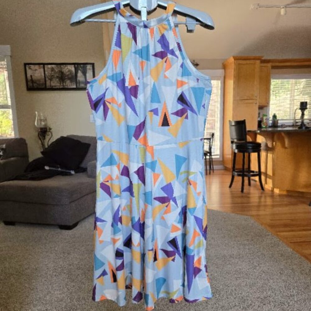 NWT Ouges sz XL blue geometric patterned sleeveless dress